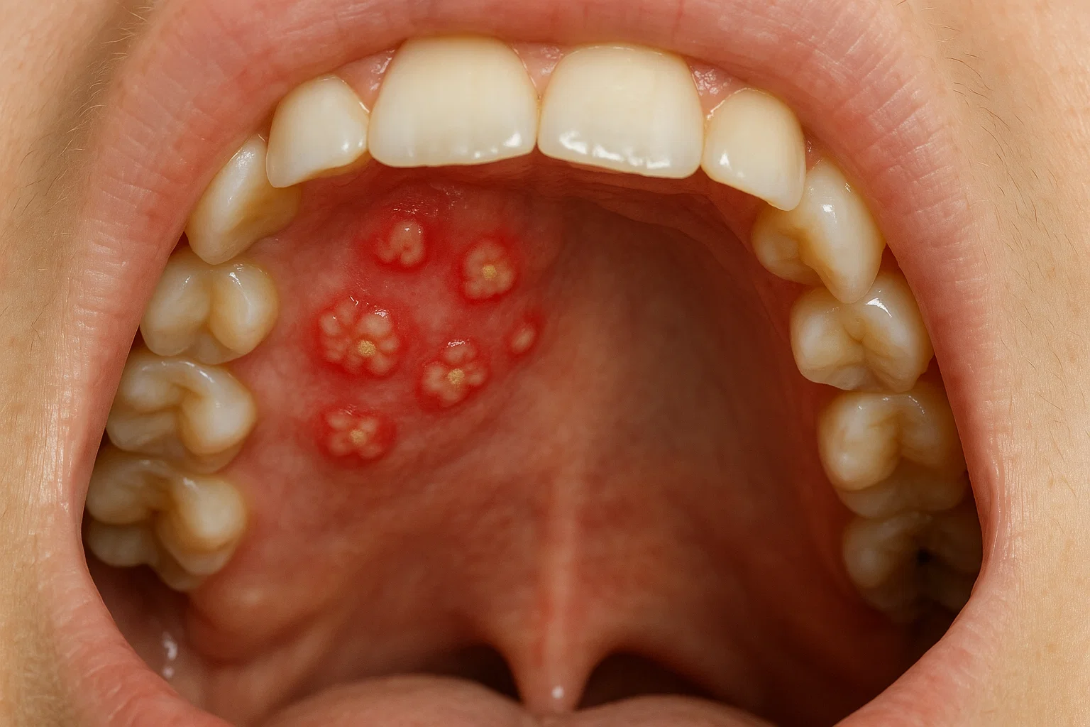 Causas da herpes no céu da boca